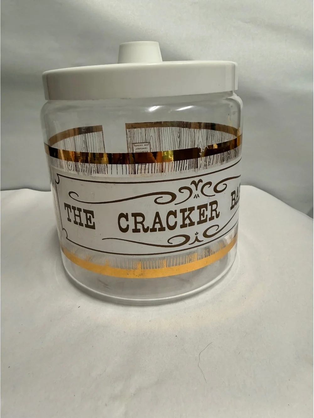 Vintage Pyrex The Cracker Barrel Glass Cookie Jar with White Lid